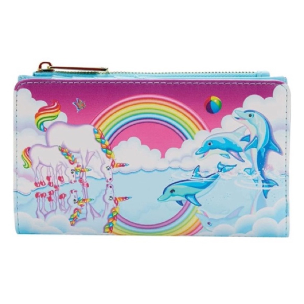 Loungefly Lisa Frank Unicorn Reflection Dolphin Rainbow Hearts Flap Wallet - Picture 1 of 8